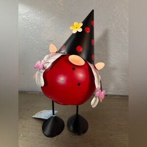 Whimsical Red and Black Lady Bug Gnome Figurine
